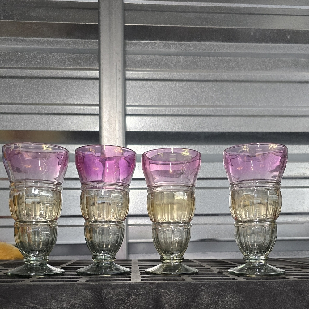 4 Vintage Milkshake Footed Fountain Glasses
